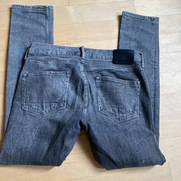 All Saints mens jeans "Cigarette" sz 33 gray wash button fly distressed - Picture 5 of 7